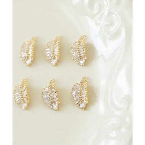 2pcs Fashion new Copper plating Ladies Earrings for Women inlaid zircon leaf single-sided pendant Diy Findings Accessories