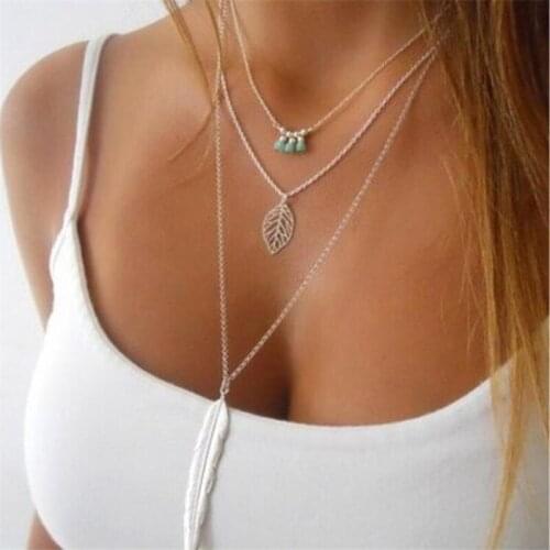 2020 Simple Gold Color Meter Feather Presents&Necklace For women Leaf Shaped Necklaces Statement Bijoux Femme Necklace SE200040