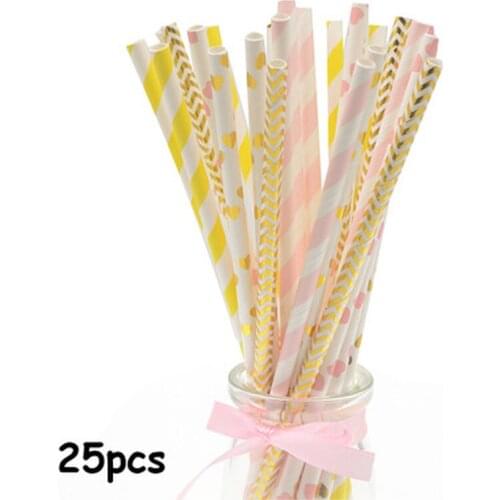 25pcs Paper Drinking Straw Rustic Wedding Table Decoration Baby Shower Boy Girl Bachelorette Party Graduation 2020 Birthday Deco