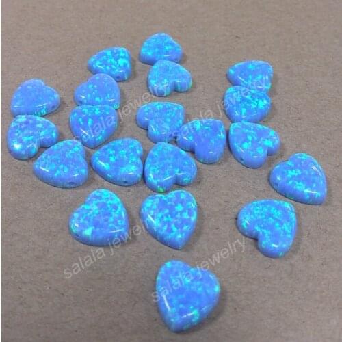 50pcs /lot free shipping 10mm Heart Fire Opal . op06 light blue synthetic Heart Cabochon Opal Stone