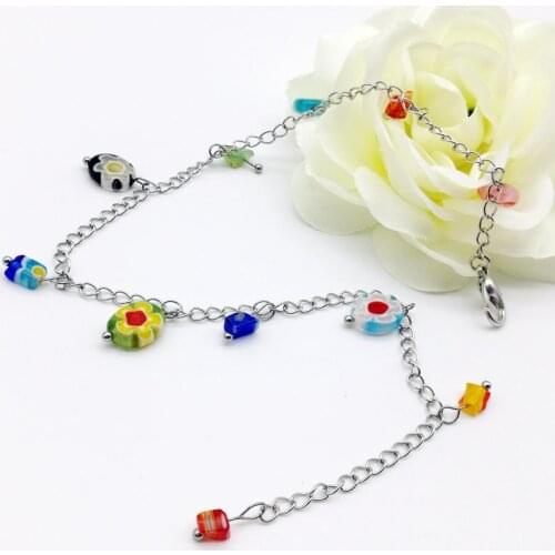 Free Shipping Wholesale 1PCS Fashion Lampwork Glass Charms Metal Anklet Bracelet, Ankle Bracelet