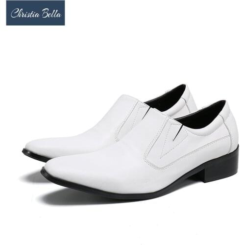 Christia Bella Classic Handmade Real Leather Men Shoes Square Toe White Party Men Dress Shoes Business Formal Shoes Footwear