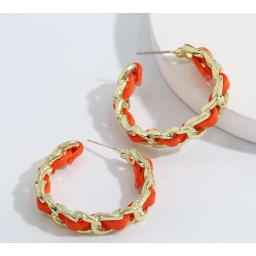 Dvacaman New Design Leather Metal Twisted Weave Geometric Circle Hoop Earrings Women 2021 Trendy C-Shaped Earrings Party Jewelry