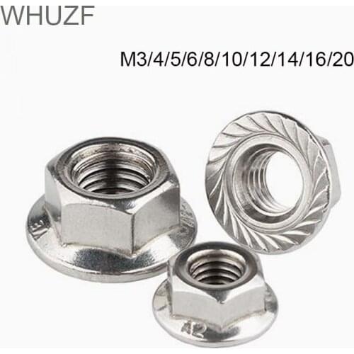 WHUZF 1-100pcs Stainless Steel Hexagon Flange Nut M3 M4 M5 M6 M8 M10 M12 M14 M16 M20 Zinc Plated Carbon Steel Flange Nut DIN6923