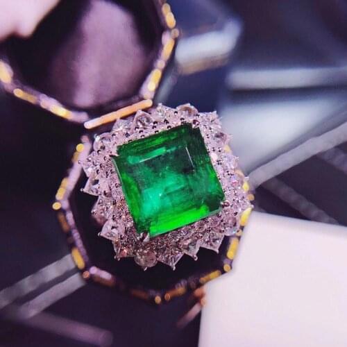 H1021 Emerald Ring 6.5ct Pure 18 K Gold Jewelry Nature Green Emerald Diamond Female Rings for women Fine Ring