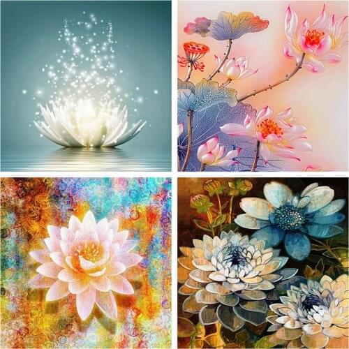HUACAN 5d Diamond Painting Flower Mosaic Rhinestones Pictures DIY Diamond Embroidery Cross Stitch Lotus Handicraft Wall Art