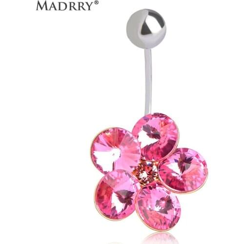 2017 New Kawaii 3 color Fashion Crystal Girl Button Rings Flower Navel Ring Bijoux Sexy Body Belly Piercing Accessories Joias