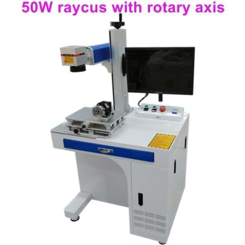 Raycus Deep engraving small fiber laser marking machine 30W 50W with rotary axis