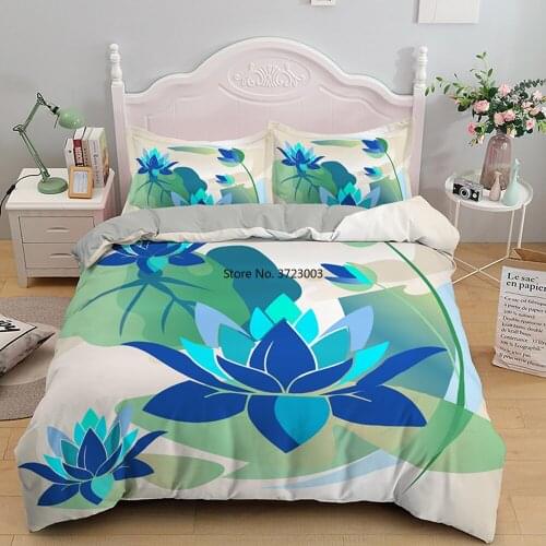 Summer Beautiful Lotus Pattern Bedding Set 3D Down Quilt Cover Pillowcase Single Double King Queen Size Home Textile