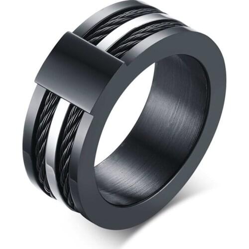 9mm Stainless Steel Black Black Silver Color Metal Wire Korean Punk Ring Mens Jewelry Wholesale