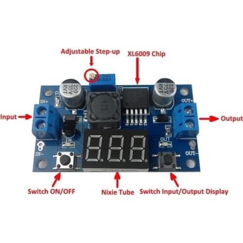 Glyduino XL6009 4A Booster Module DC-DC Adjustable Step-up Power Supply Module with LED Voltmeter Display 400K