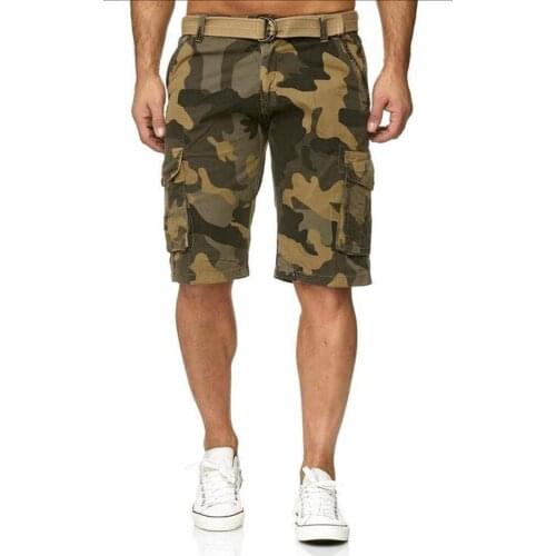 Male Cargo Shorts Men Cool Camouflage Man Cool Short With Belt Camo Military Shorts Knee Length Hiking Clothing Large Size M-3XL