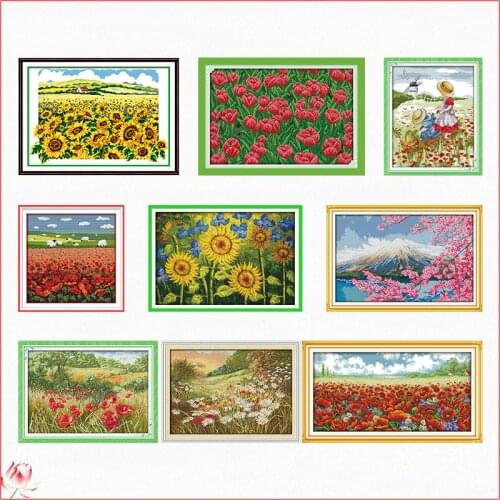 Flowers Scenery Cross Stitch Kit DIY Poppy Pattern Embroidery Kit 11CT 14CT Needlework Sets Sewing Kit Home Decoration Crafts