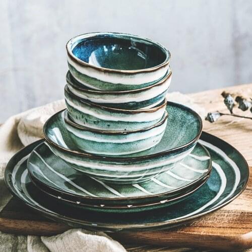 LingAo Crockery set household Nordic style retro ceramic plate and bowl combination creative net red sun type individual tablewa