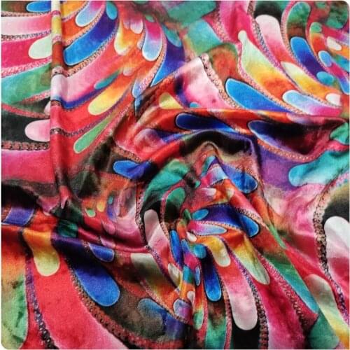 New Digital Printing Elastic Diamond Gold Velvet Cheongsam Dress Upper Garment Fabric