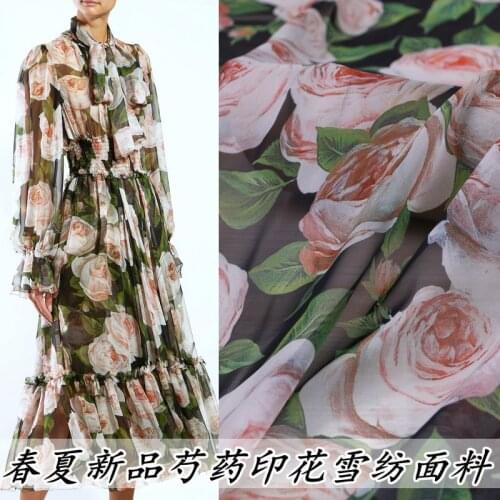 Peony rose chiffon printing clothing fabric handmade DIY holiday dress shirt thin cloth spring and summer new high-grade printed