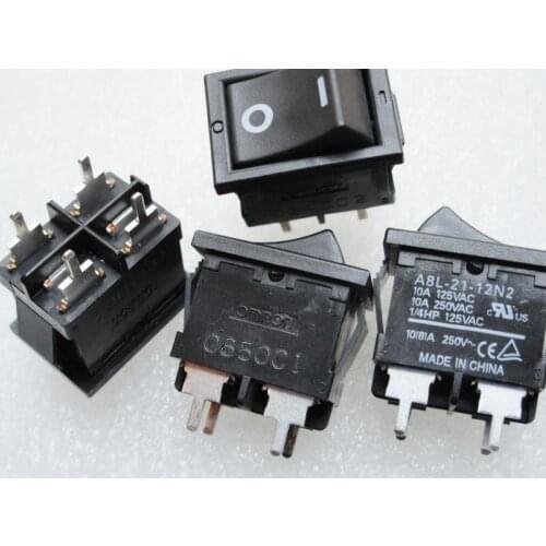 2pcs Genuine Original OMRON 4 Feet 2 Files Rocker Switch 10A 250V A8L-21-12N2