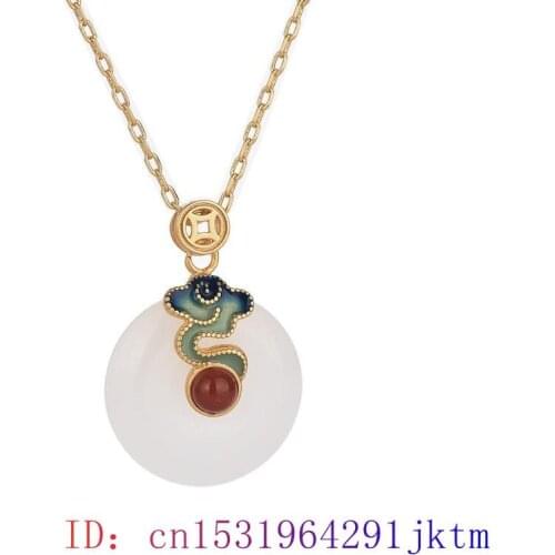White Jade Doughnut Pendant Amulet Women Necklace 925 Silver Jewelry Zircon Gemstone Fashion Charm Crystal Chalcedony Natural
