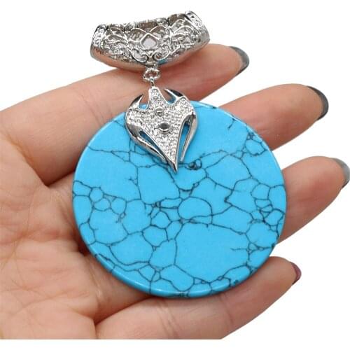 Charm Natural Semi-precious Stone Texture Blue Turquoise Round Pendant for Jewelry Making Supplies DIY Necklace Accessories 1PC