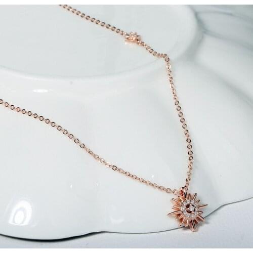 18K Rose Gold Flower Lab Diamond Pendant Real 925 Sterling Silver Party Wedding Pendants Chain Necklace For Women Charm Jewelry