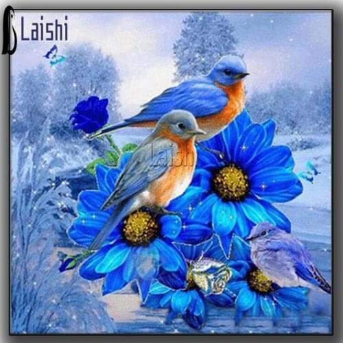 Full drill square bird embroidery and blue flower painting Diamond Embroidery Full round 5d Diy diamond painting Diamond Mosaic