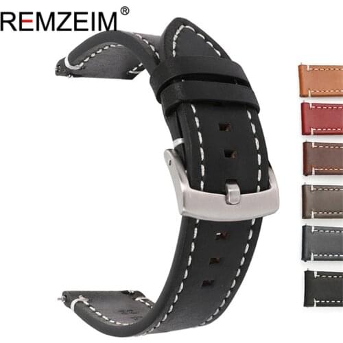 REMZEIM Handmade Retro Watchband Vintage Oil Wax Leather Watch Strap 20mm 22mm Quick Release Watch Accessories Watch Band