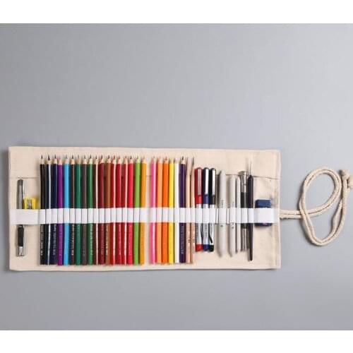 12/24/36/48/72 Holes Canvas Roll Up Pen Curtain Pencil Bag Case Makeup Wrap Hold Q1JC
