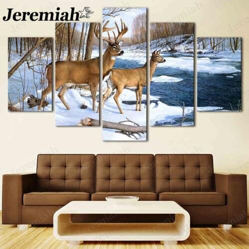 Nordic Winter Snow Scene Canvas Poster Fawn In The Woods Painting Hd Print Wall Art Modern Home Decoration Accessories