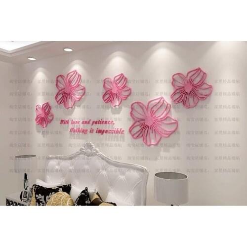 DIY Five Flowers Crystal Acrylic 3D Three-dimensional Wall Stickers Living Room TV Wall Decoration Candy Color Wall Stickers