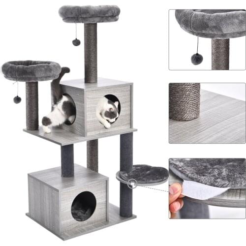 Cat Tree Tower Condo Tunnel Scratching Climbing Cat Tree Kitten Pet Play House Big Breed Trees Scratch Post and Adult Towers