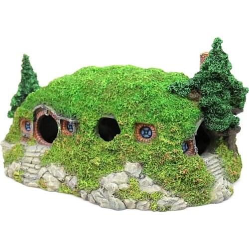 Aquarium Decoration Resin Dwarf House Shape Aquarium Cave Decor Fish Bowl Ornament Lizard Tortoise Hiding Box Fish Tank