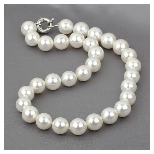 Shell Pearl Jewelry,14MM White Color Round Shape Sea Shell Pearl Necklace,Choker Round Shell Beads Jewelry