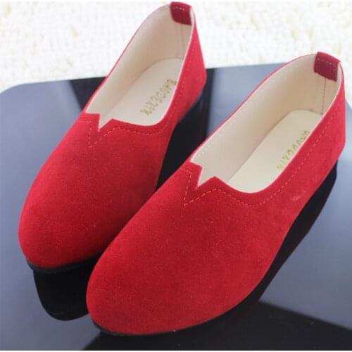 Women Spring and Autumn Korean Candy Color Flat Heels Suede Single Shoes Fashion Granny Shoes Casual Large Size Women Shoes