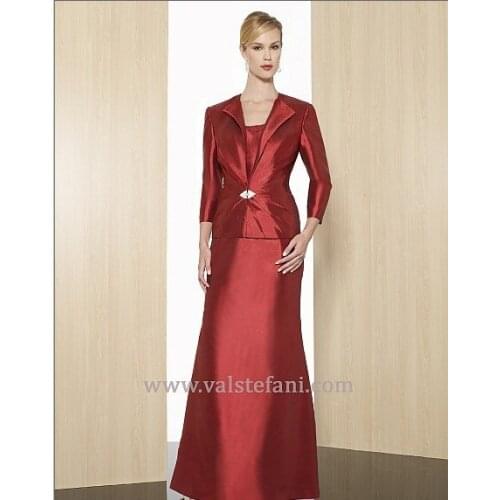 Free shipping 2016 new arrival maxi womens vestido de festa red long taffeta elegant Mother of the Bride Dresses with jacket