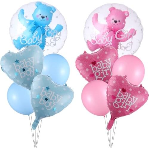 1set 4D Transparent Baby Boy Girl Blue Pink Bubble Balloon Bear Foil Balloons Kids Birthday Gender Reveal Baby Shower Decoration