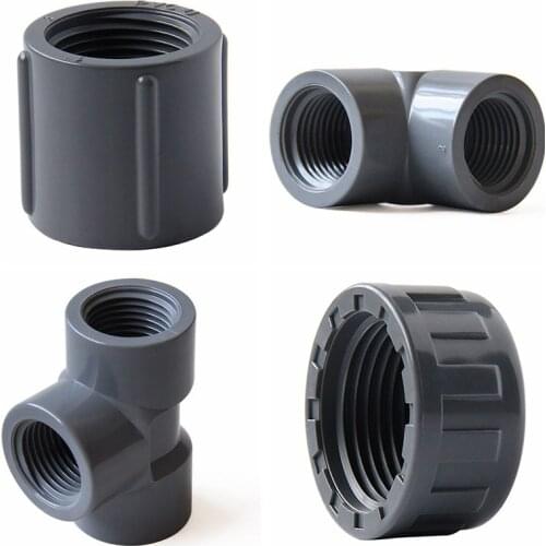 2pcs 1/2 3/4 1 Inch PVC Female Thread Connectors PVC Pipe Straight Elbow Tee Connectors PVC Pipe Fittings Water Pipe 3 Way Joint