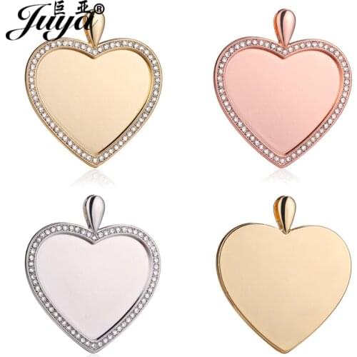 3PCS Glossy Heart Pendant Base Settings 30mm High Quality Cubic Zircon Blank Tray For Necklace Findings DIY Jewelry Making Craft