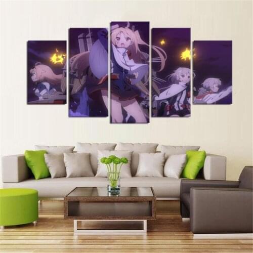 5 Piece Wall Art Canvas Modular Pictures Anime Figure Magical Girls Posters And Prints Home Modern Bedroom Decoration Paintings