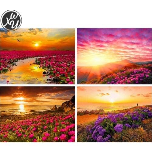 Diamond Painting Sunset Scenery Full Drill Embroidery Flower Sea Mosaic Art Rhinestone Cross Stitch Kits Handicrafts Home Decor