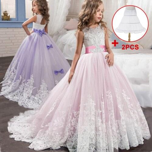 New Weddings Party Dress for Girls Lace Beading elegant Bridesmaid Girl Dresses princess long prom Dress for first communion