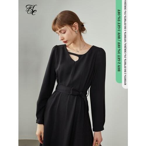 FANSILANEN Black Dress Women Early Autumn Temperament Dress Autumn Outfit Bow-knot Long-sleeved Hollow Skirt Women Clothes