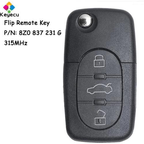 KEYECU Flip Remote Car Key With 3 Buttons 315MHz ID48 Chip FOB for Audi A4 S4 A6 S6 A8 S8 TT P/N: 8Z0837231G / 8Z0 837 231 G