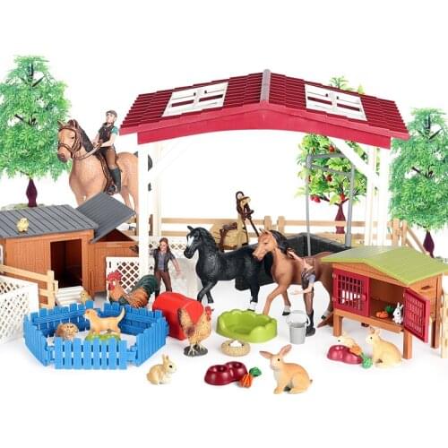 Farm House Animals Figures Model Horse Ranch/Chicken Coop/Rabbit Hutch/Kennel Set Poultry Action Figure Toys For Children 3