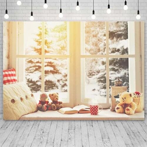 Avezano Backdrops Merry Christmas Tree Winter Window Book Teddy Bear Photography Background For Photo Studio Photozone Photocall