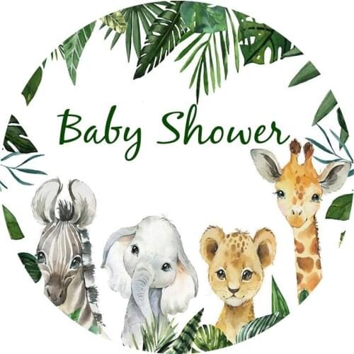 Laeacco Baby Shower Birthday Party Round Backdrop Photography Wild Animal Safari Jungle Party Customized Circle Photo Background