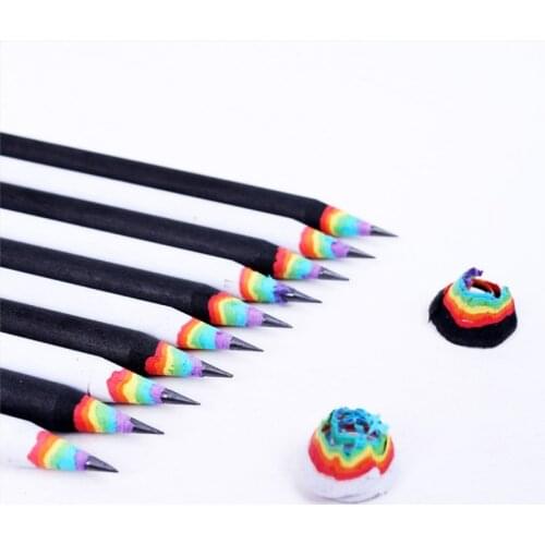 6Pcs/Set Pencil Hb Rainbow Color Pencil Stationery Items Drawing Supplies Cute Pencils For School Basswood Office School Cut