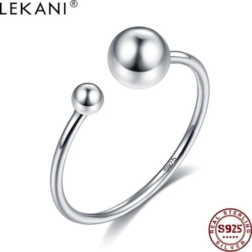 LEKANI 925 Sterling Silver Big And Small Balls Ring Minimalist Open Adjustable Finger Rings For Women Party Female Fine Jewelry