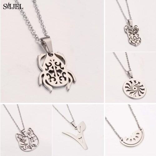 SMJEL Collier Fashion French Dog Necklaces for Women Stainless Steel Swirl Insect Necklace Round Charm Choker Jewelry Accessory