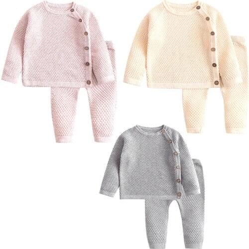 2Pcs Baby Boy Girl Clothes Newborn Spring Autumn Cotton Fashion Long Sleeve Sweater + Pants Outfits Toddler Childrens Clothing