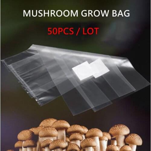 50PCS Mushroom Strain Grow Bag Resistant Bacteria Edible Fungus Cultivation Bag PVC High Temperature Plant Bag Garden Supplies